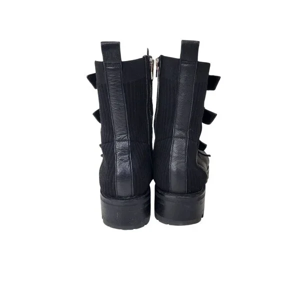 Dolce Vita Black Leather Combat Boots With Buckle Straps & Side Zipper Rugged Lu - Picture 3 of 8
